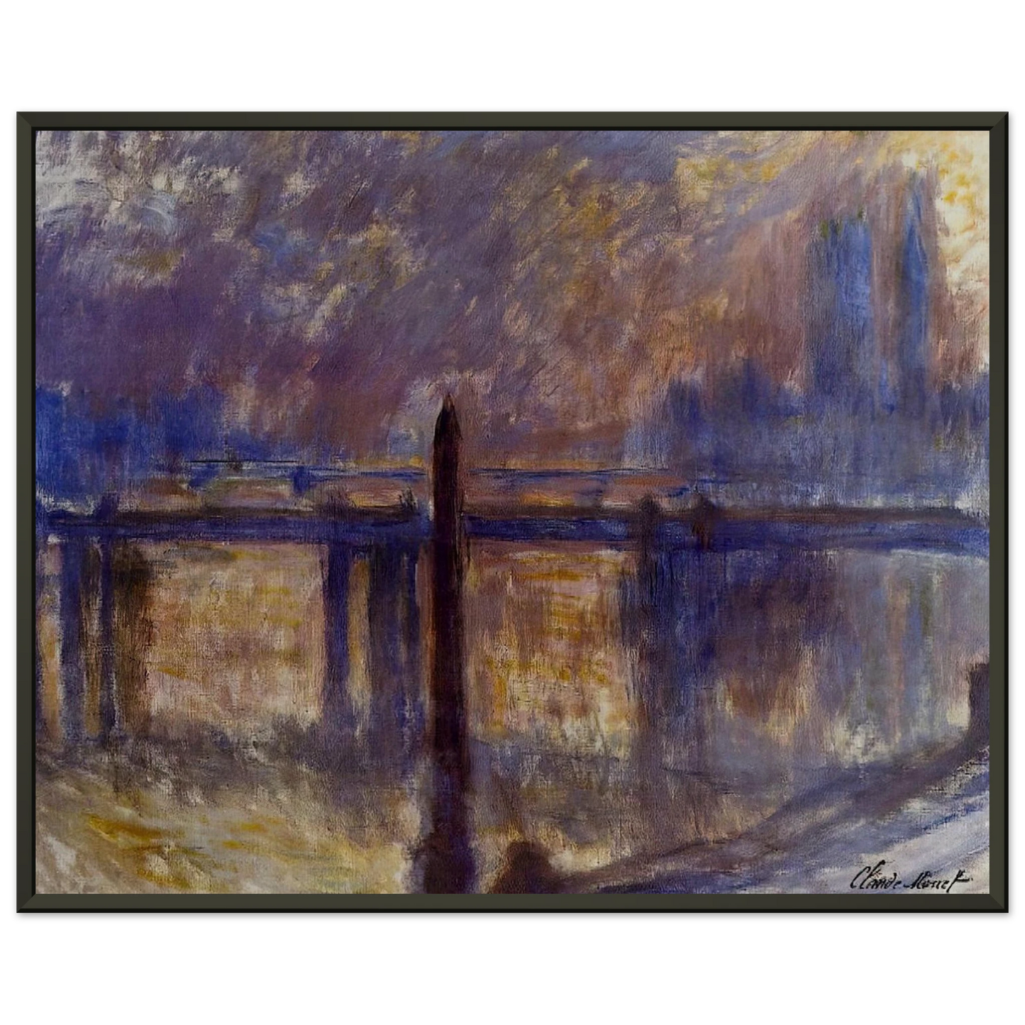 claude monet Charing Cross Bridge Cleopatras Needle Framed Art Print - Aluminum Frame - 60x80 cm / 24x32 inches