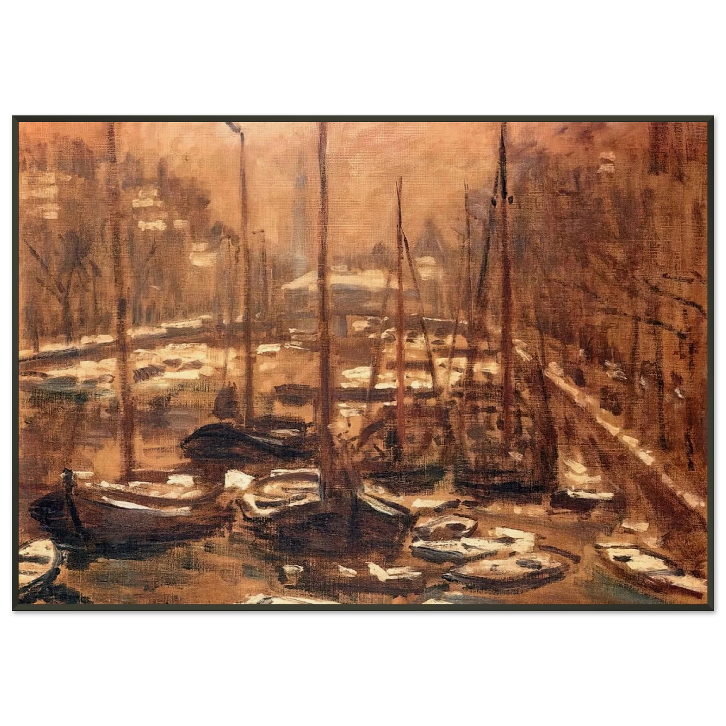 claude monet  Geldersekade of Amsterdam Invierno Framed Art Print  - Aluminum Frame - 21x29.7 cm / 8x12"