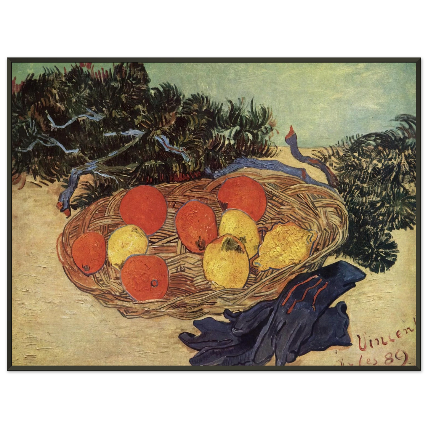 Vincent van Gogh  Still Life with Oranges and Lemons with Blue Gloves Framed Art Print  - Aluminum Frame - 70x100 cm / 28x40 inches