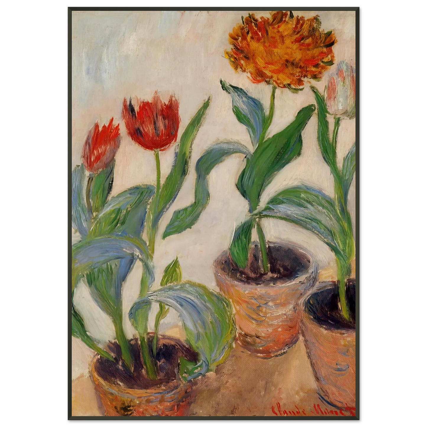 claude monet Three Pots of Tulips Framed Art Print - Aluminum Frame - 21x29.7 cm / 8x12"