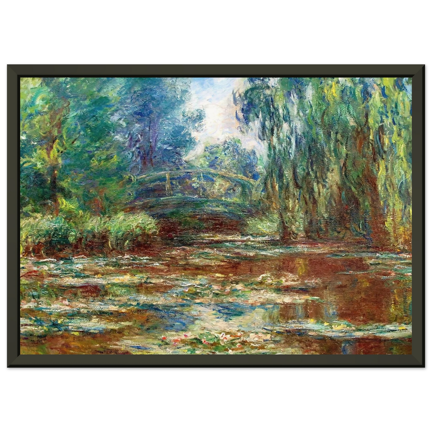claude monet Water Lily Pond and Bridge Framed Art Print - Aluminum Frame - 70x100 cm / 28x40 inches