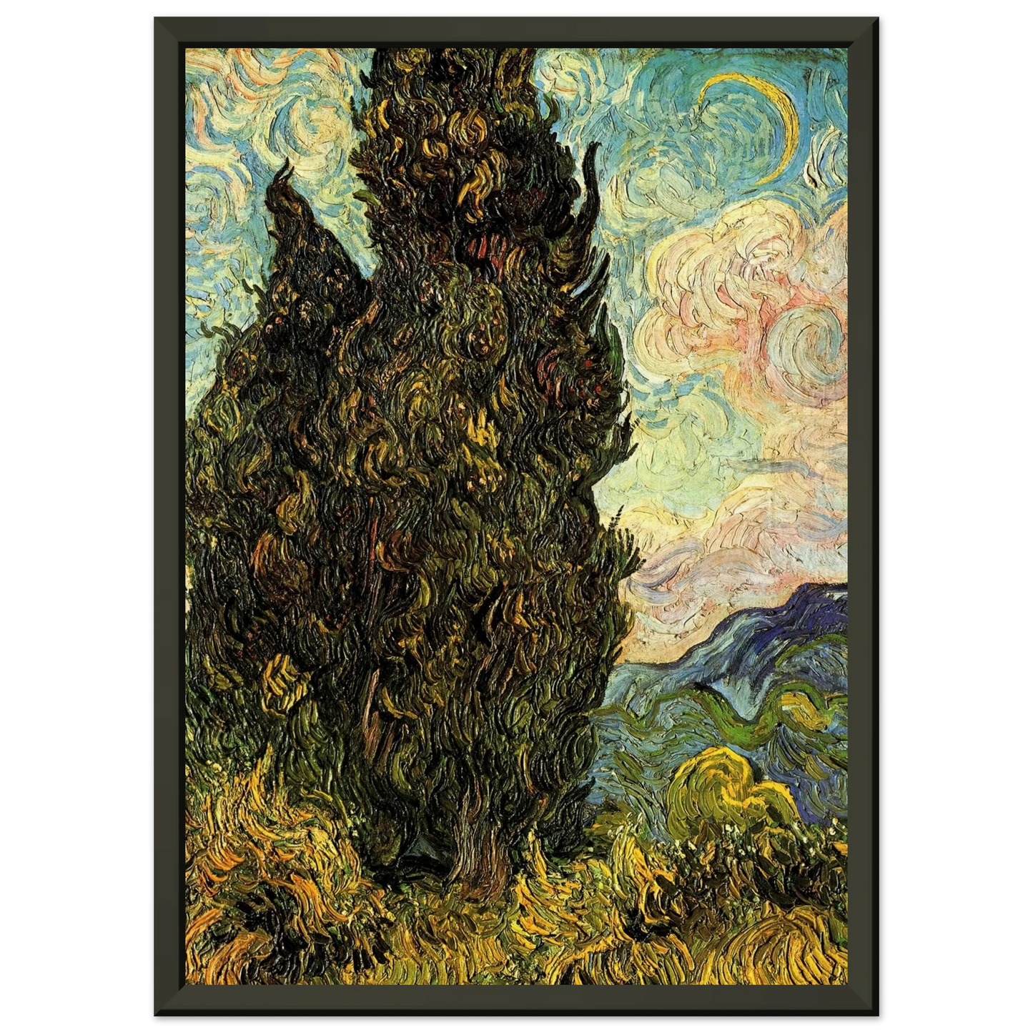 Vincent van Gogh Two Cypresses Framed Art Print - Aluminum Frame - 70x100 cm / 28x40 inches
