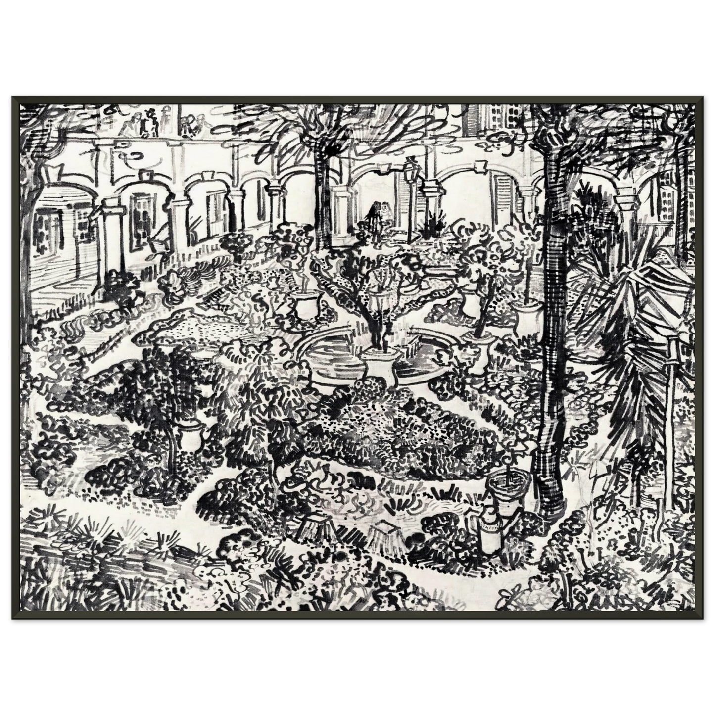 Vincent van Gogh  The Courtyard of the Hospital at Arles Framed Art Print  - Aluminum Frame - 60x80 cm / 24x32 inches