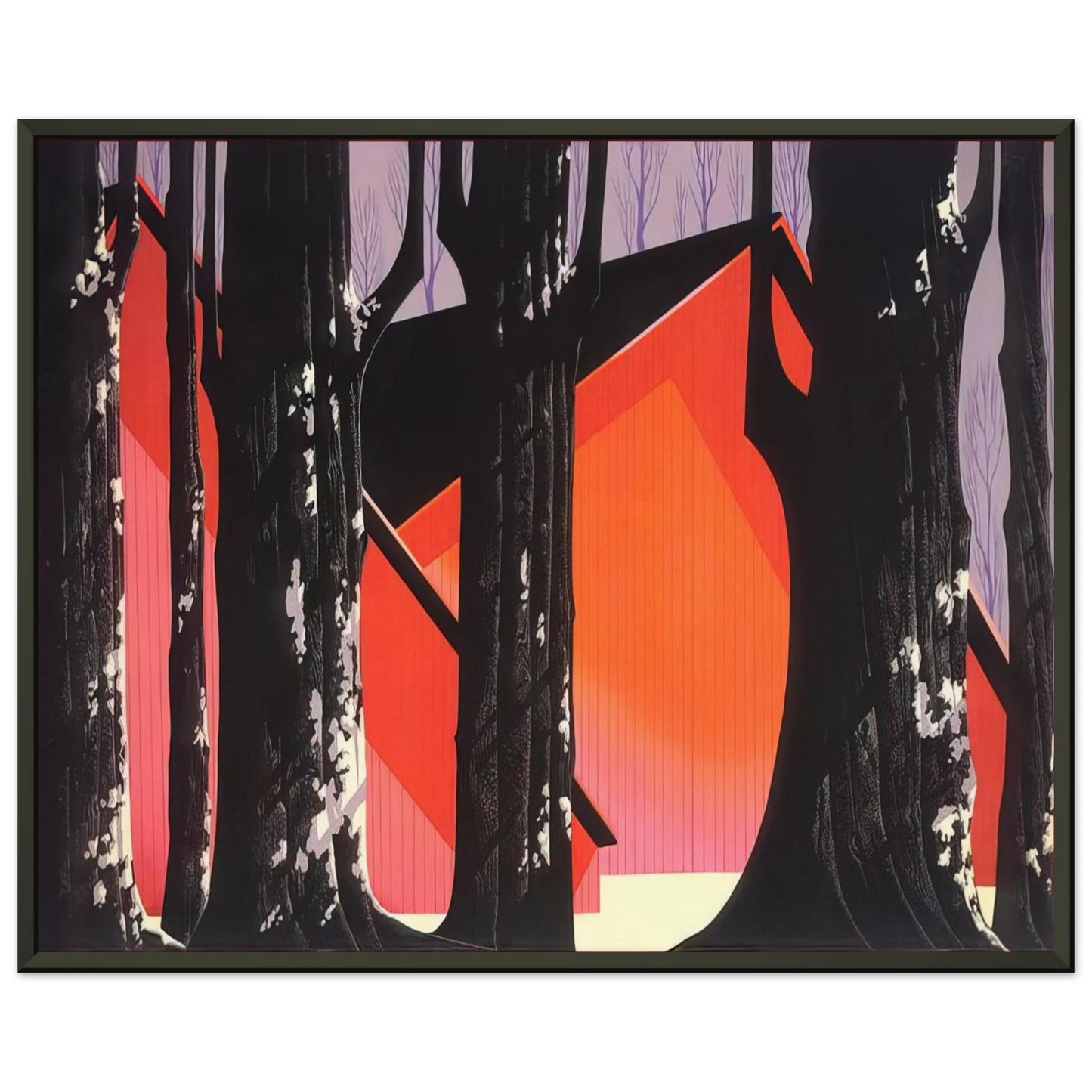 Eyvind Earle Winter Barnyard Framed Art Print - Aluminum Frame - 70x100 cm / 28x40 inches