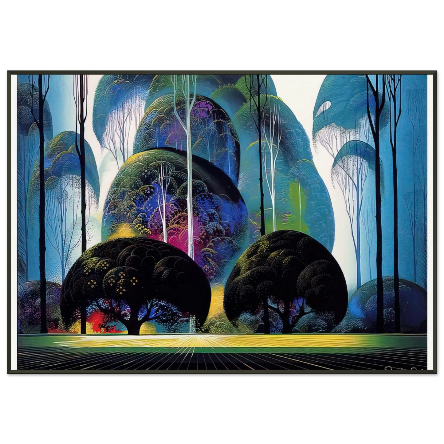 Eyvind Earle  Green Forest Framed Art Print  - Aluminum Frame - 21x29.7 cm / 8x12"