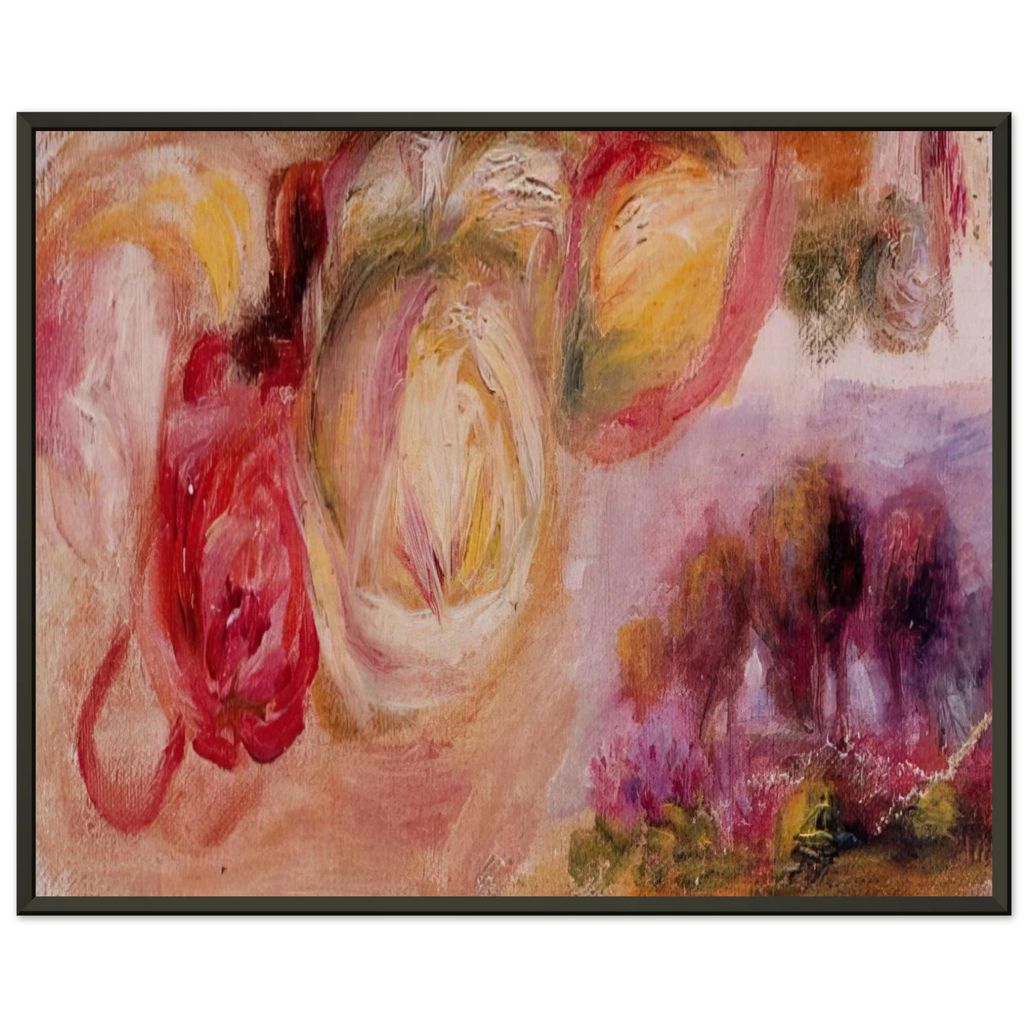 PierreAuguste Renoir Roses with a Landscape Framed Art Print - Aluminum Frame - 70x100 cm / 28x40 inches