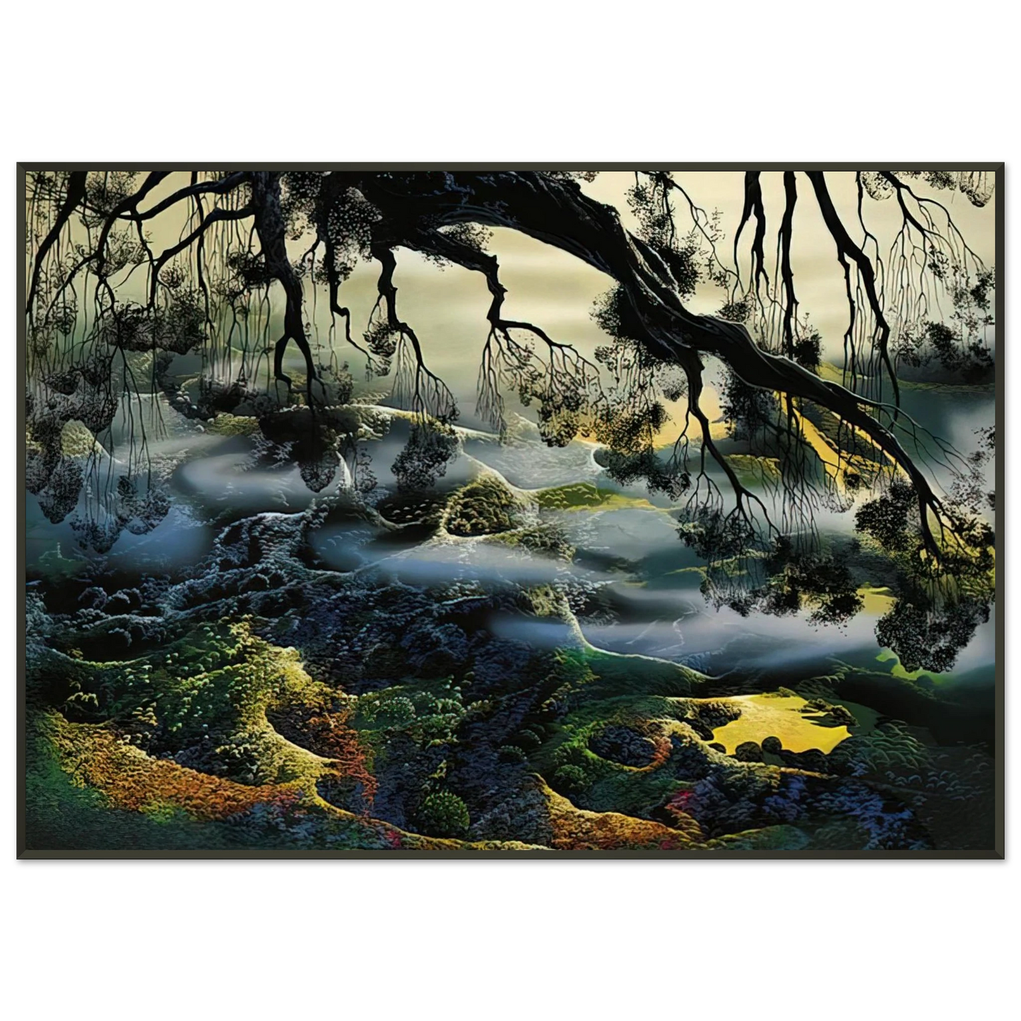 Eyvind Earle  Fog Passes By Framed Art Print  - Aluminum Frame - 21x29.7 cm / 8x12"
