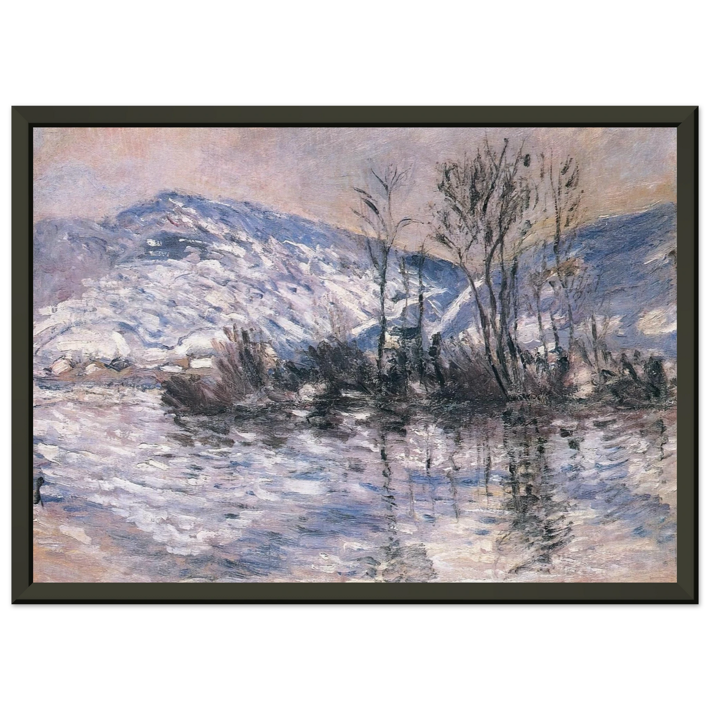 claude monet The Seine at Port Villez Snow Effect 02 Framed Art Print - Aluminum Frame - 70x100 cm / 28x40 inches