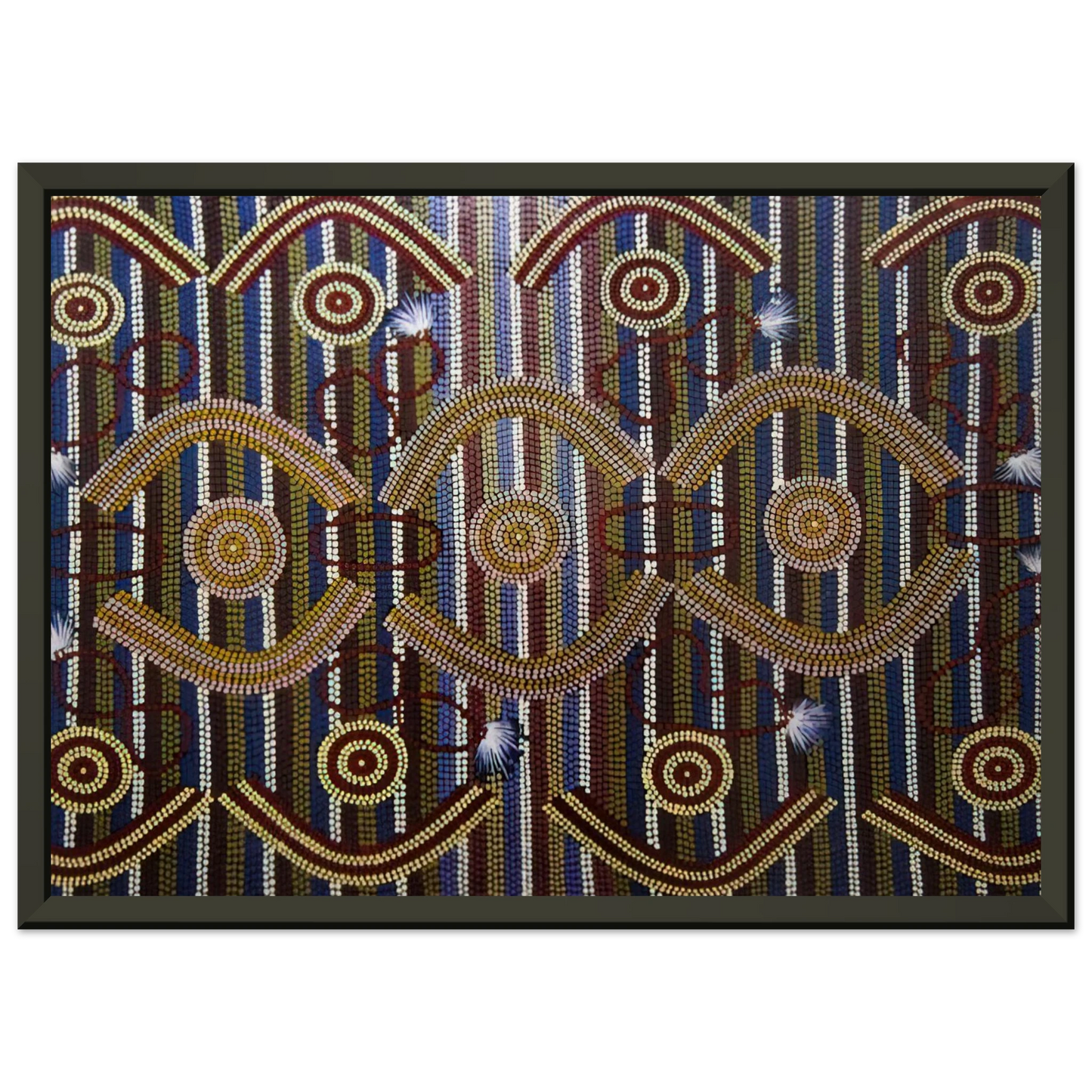 Clifford Possum Tjapaltjarri Anmatyerre Ceremonial Designs Associated with the Rockhole Site Intankangu 1982 Framed Art Print - Aluminum Frame - 70x100 cm / 28x40 inches