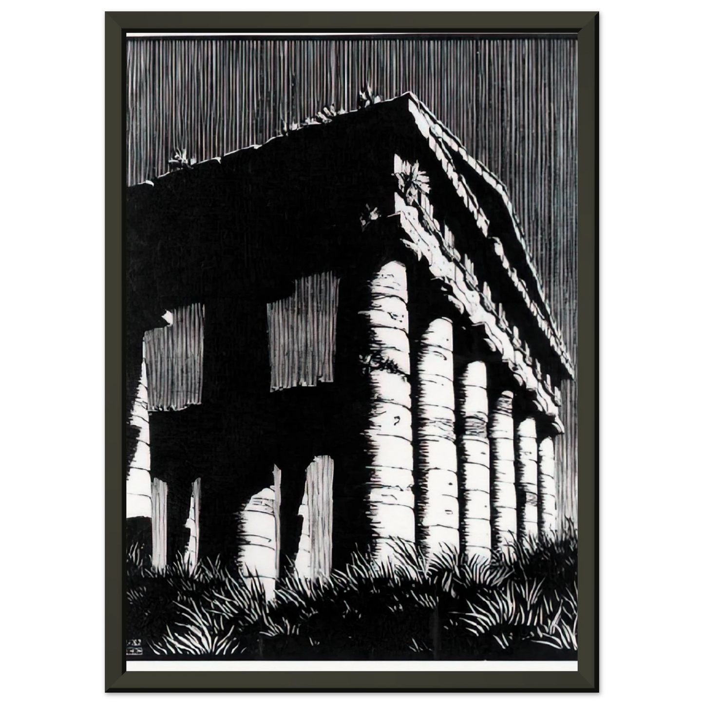 MC Escher  TEMPLE OF SEGESTE SICILY Framed Art Print  - Aluminum Frame - 60x80 cm / 24x32 inches