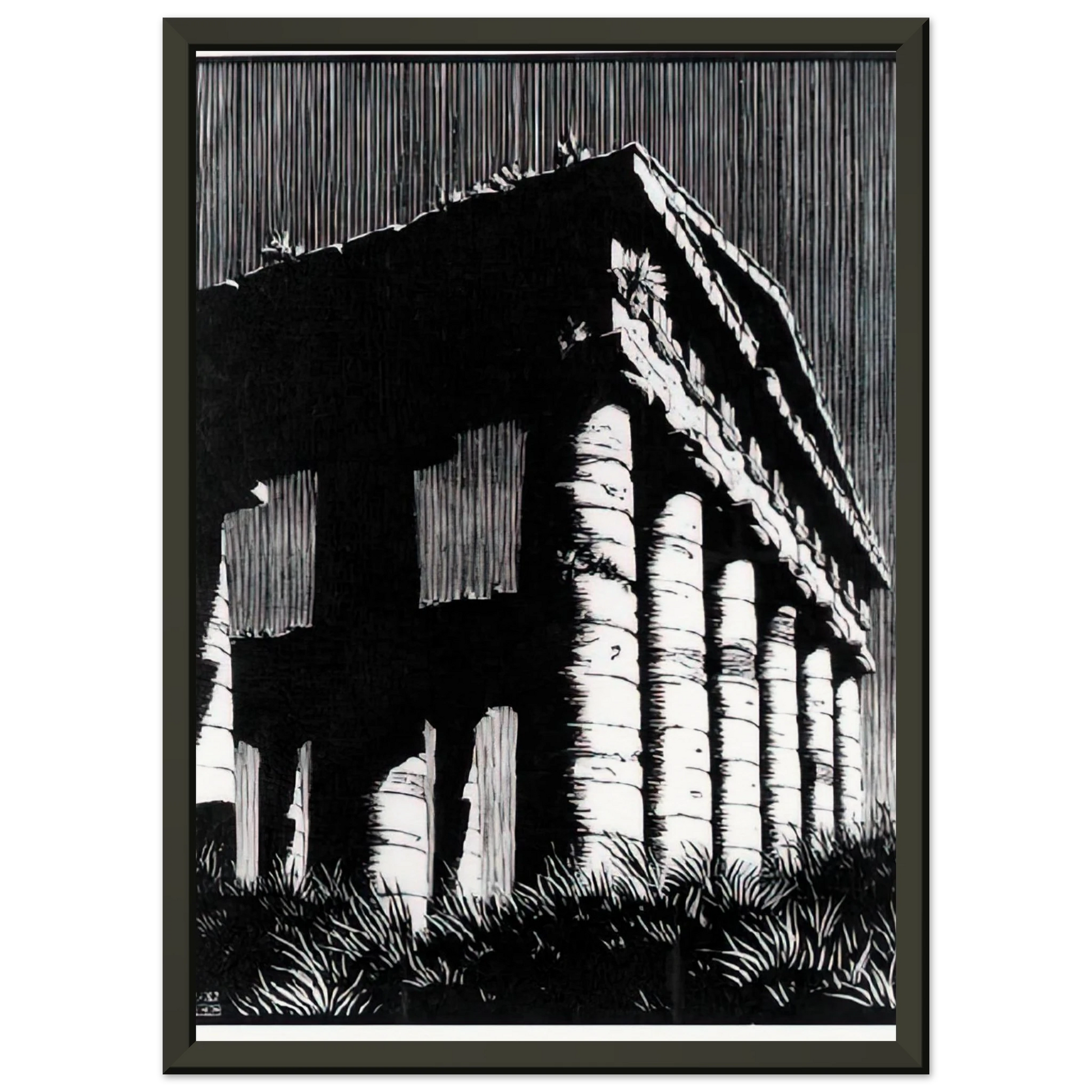 MC Escher  TEMPLE OF SEGESTE SICILY Framed Art Print  - Aluminum Frame - 60x80 cm / 24x32 inches