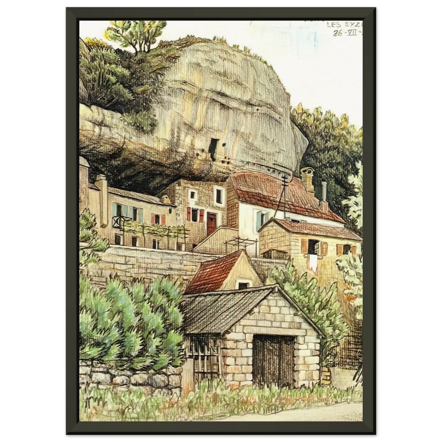 MC Escher  LES EYZIES FRANCE Framed Art Print  - Aluminum Frame - 40x50 cm / 16x20 inches