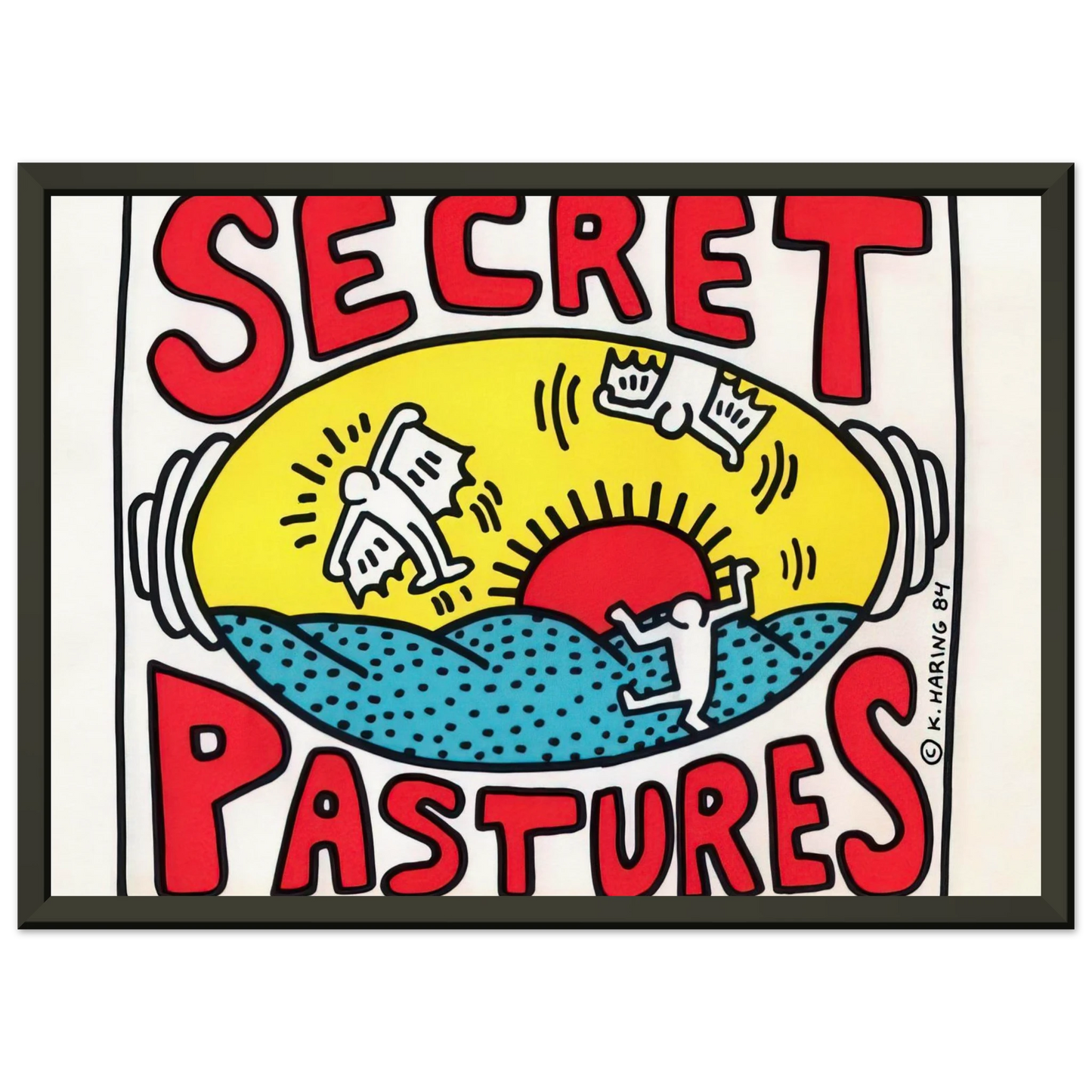Keith Haring PROMOTIONAL POSTER FOR SECRET PASTURES 1984 Framed Art Print - Aluminum Frame - 60x80 cm / 24x32 inches