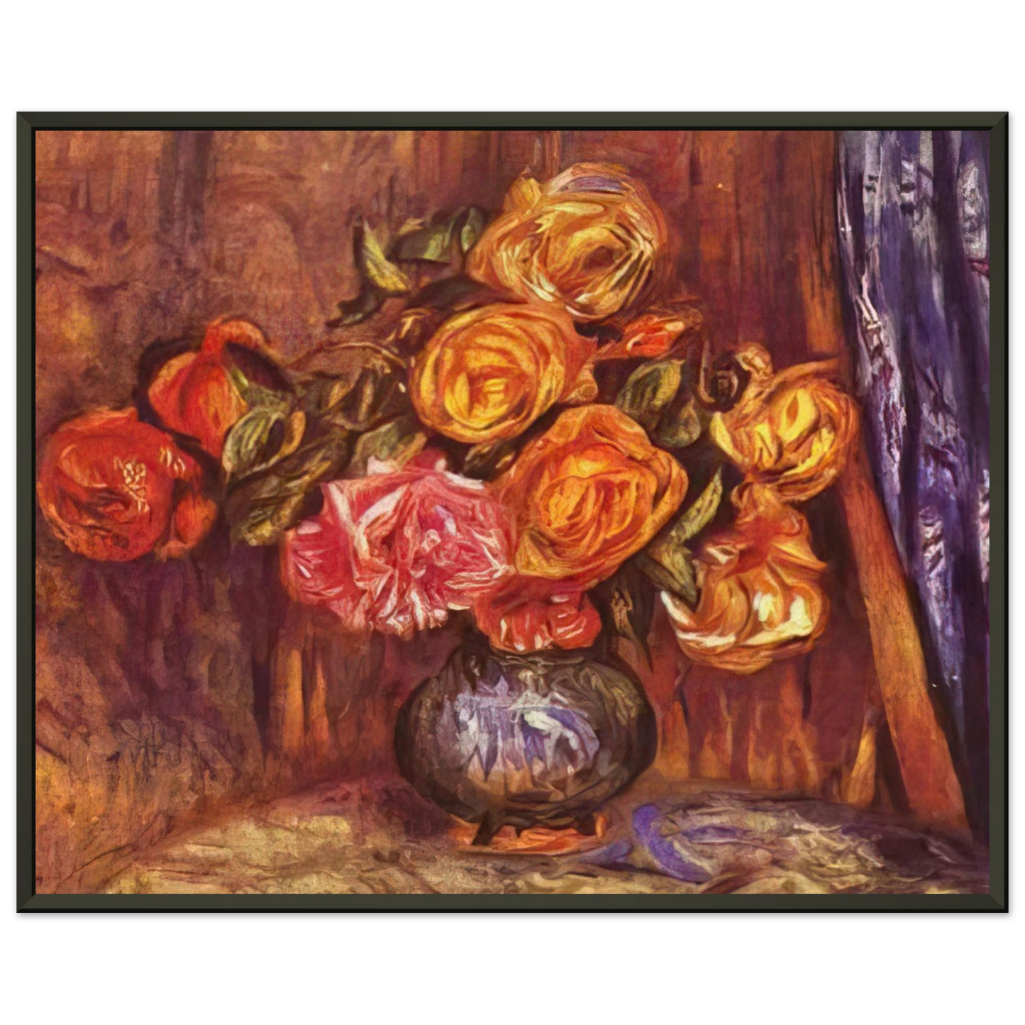 PierreAuguste Renoir Roses Before the Blue Curtain Framed Art Print - Aluminum Frame - 60x80 cm / 24x32 inches