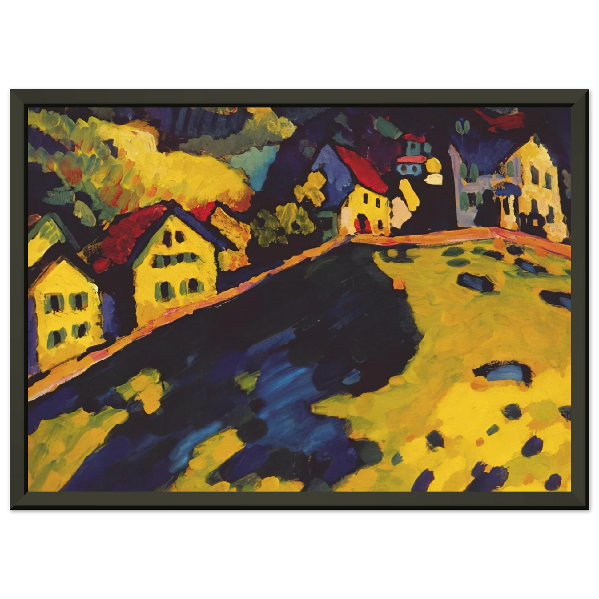 Wassily Kandinsky  HOUSES AT MURNAU 1909 Framed Art Print  - Aluminum Frame - 60x80 cm / 24x32 inches