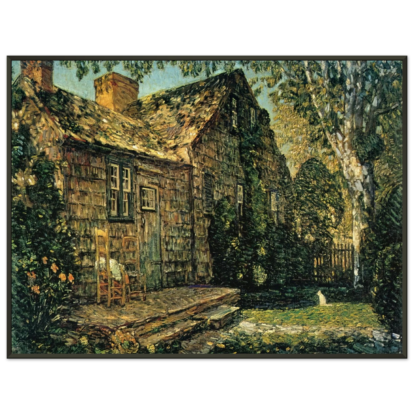 Childe Hassam Little Old Cottage Egypt Lane East Hampton Framed Art Print - Aluminum Frame - 70x100 cm / 28x40 inches