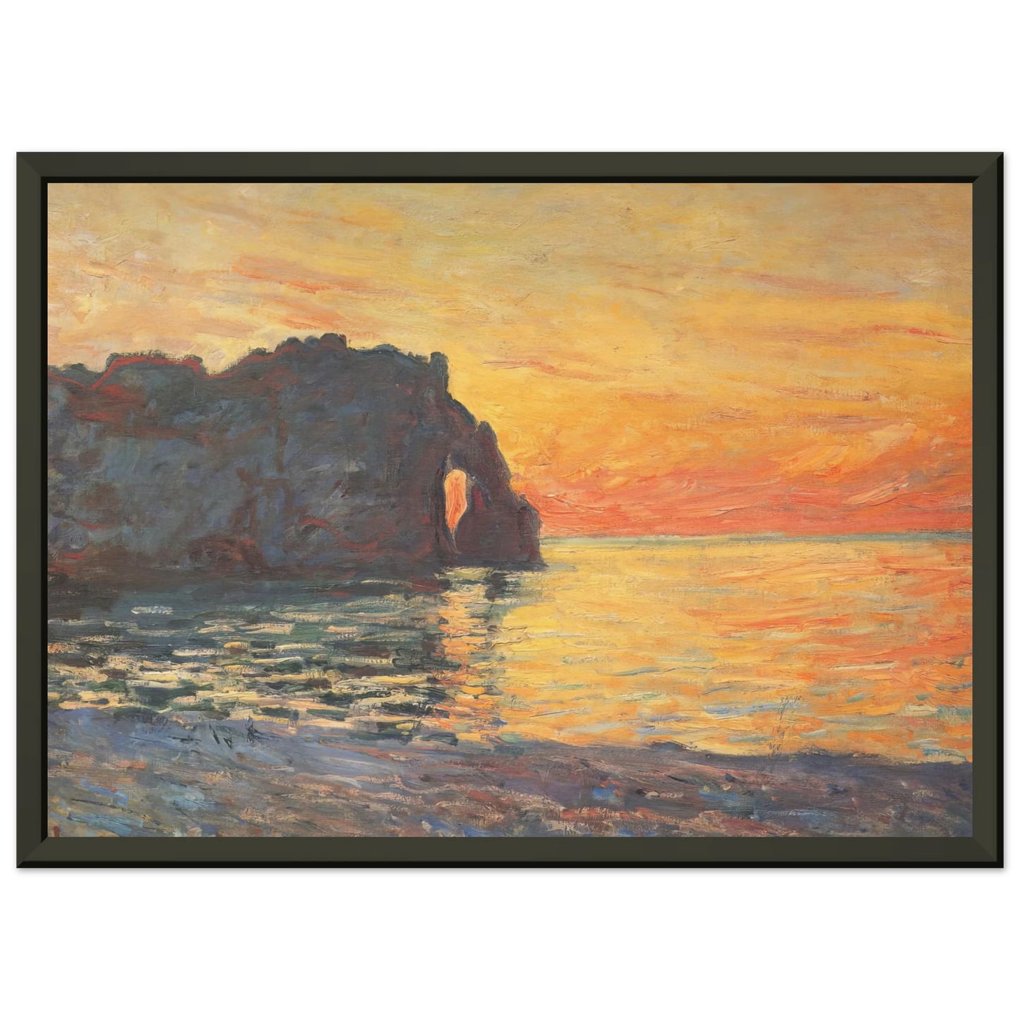 claude monet  Etretat Cliff of dAval Sunset Framed Art Print  - Aluminum Frame - 60x80 cm / 24x32 inches