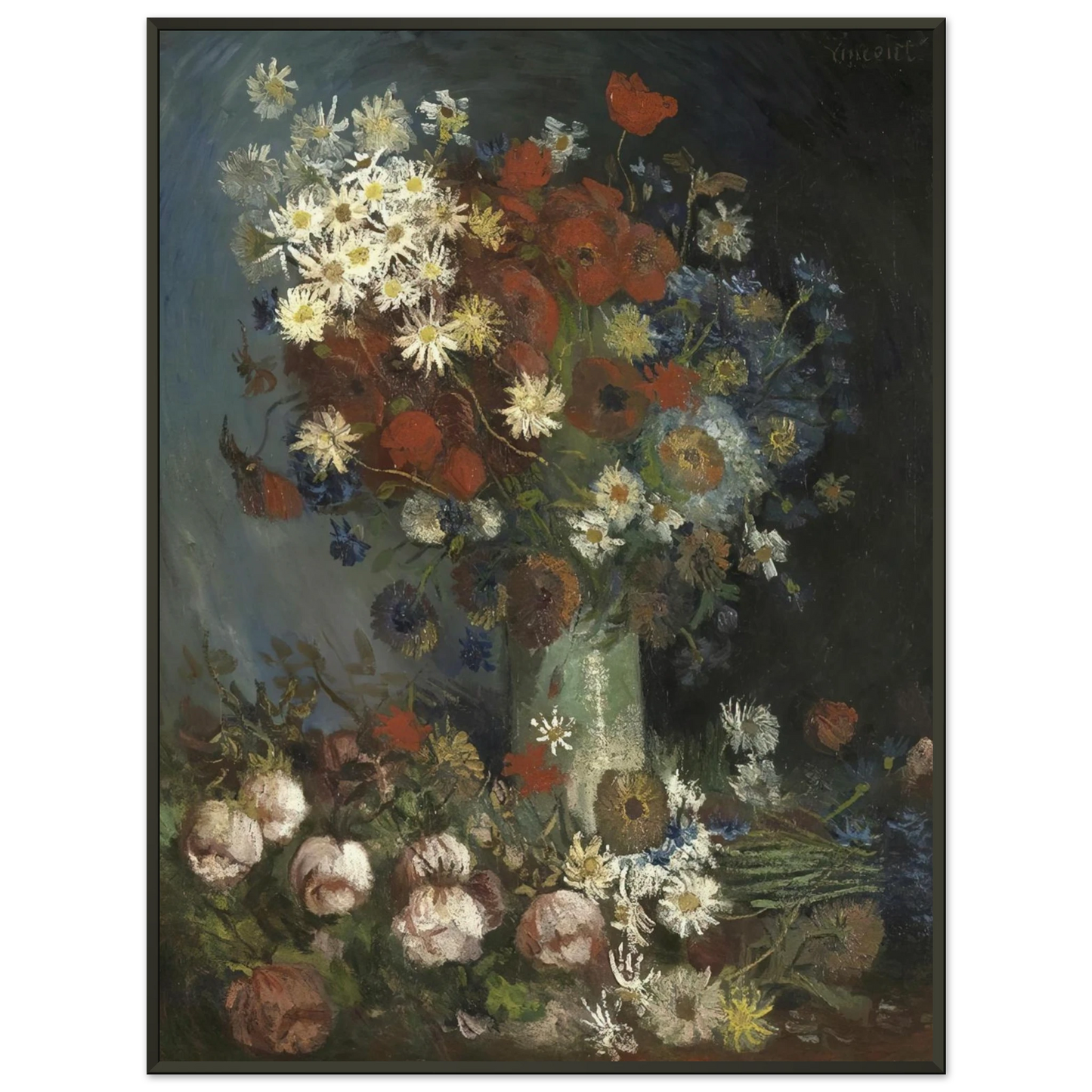 Vincent van Gogh  Still life with meadow flowers and roses Framed Art Print  - Aluminum Frame - 70x100 cm / 28x40 inches