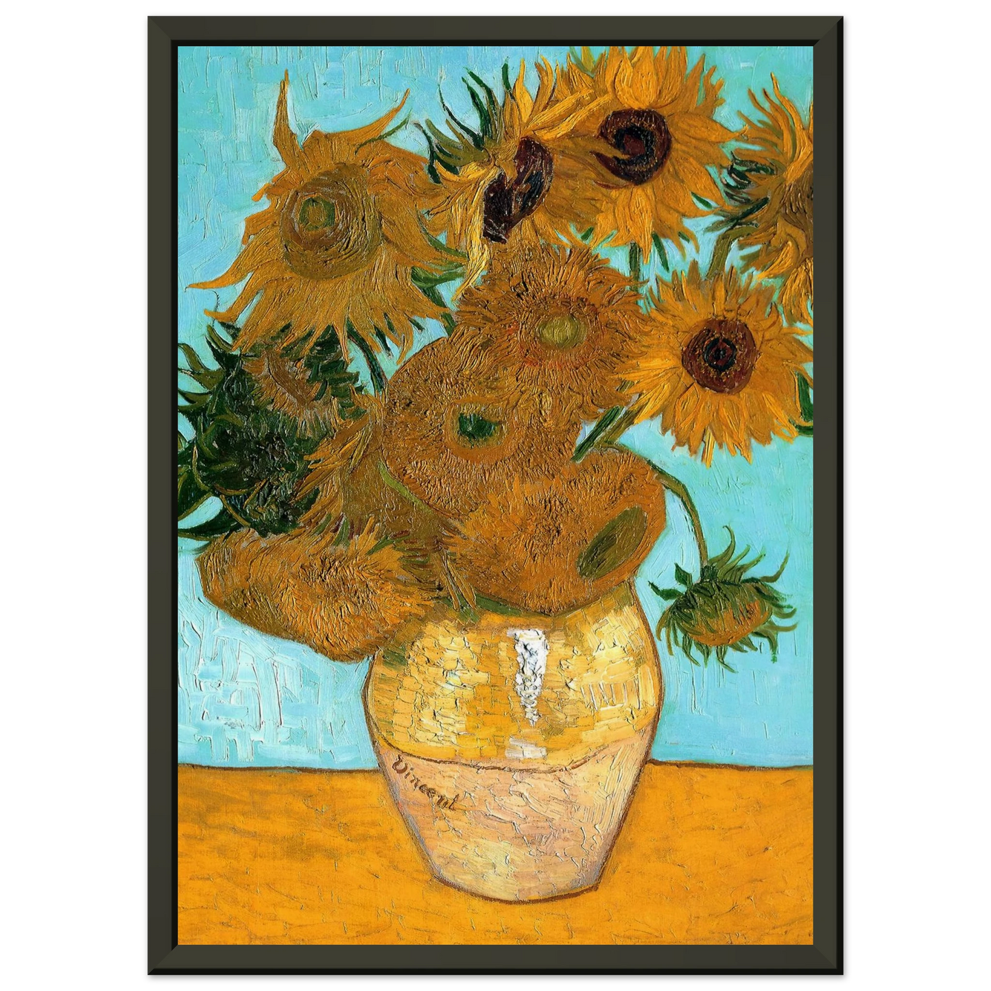 Vincent van Gogh  Still Life  Vase with Twelve Sunflowers Framed Art Print  - Aluminum Frame - 40x50 cm / 16x20 inches