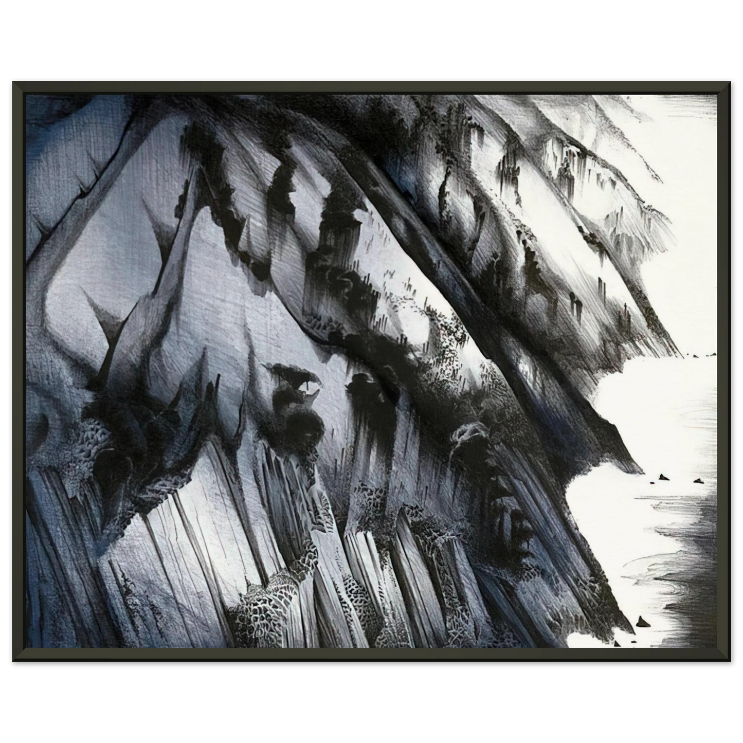 Eyvind Earle  Cliffs of Darkness Framed Art Print  - Aluminum Frame - 70x100 cm / 28x40 inches
