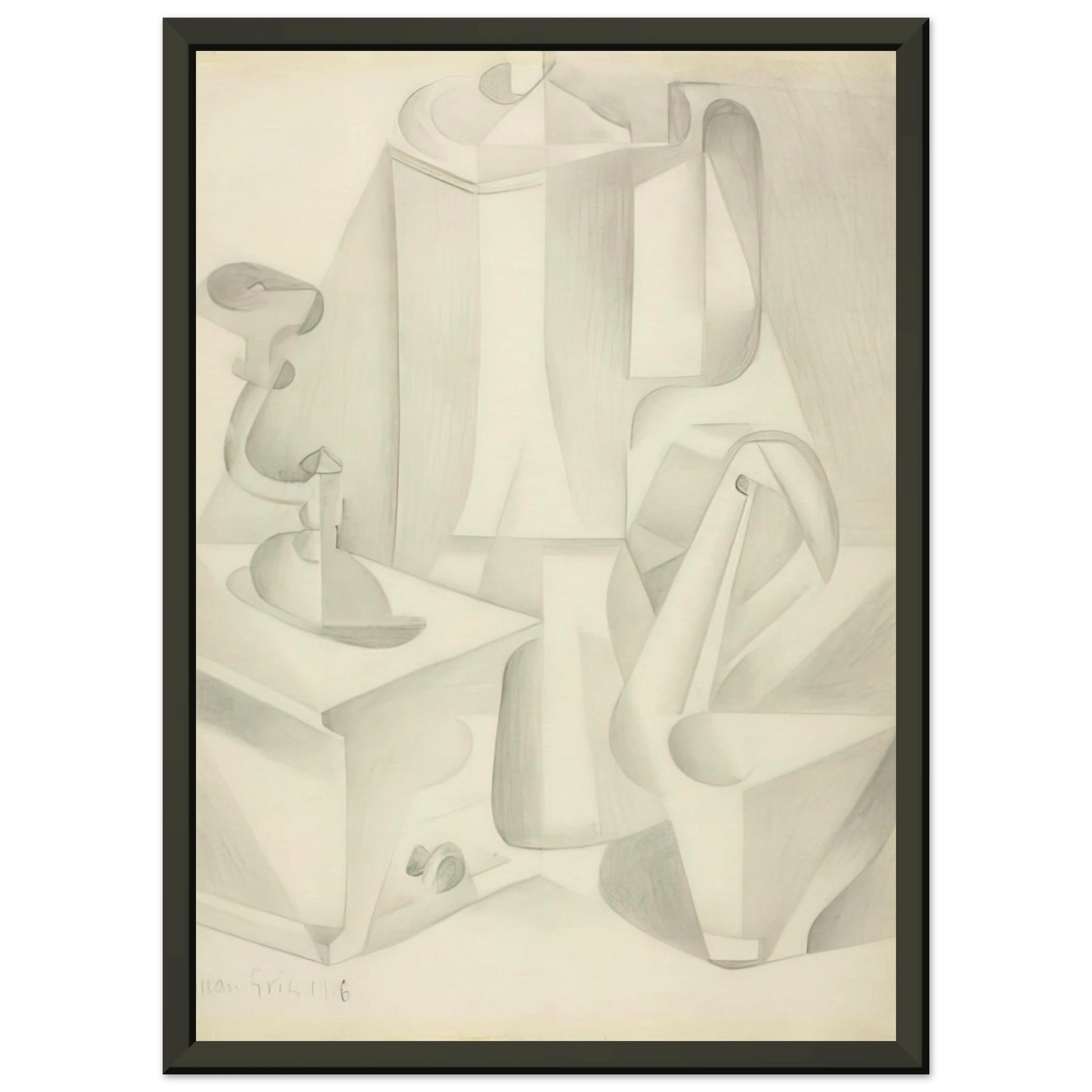 Juan Gris  STILL LIFE WITH COFFEE MILL 1916 Framed Art Print  - Aluminum Frame - 40x50 cm / 16x20 inches