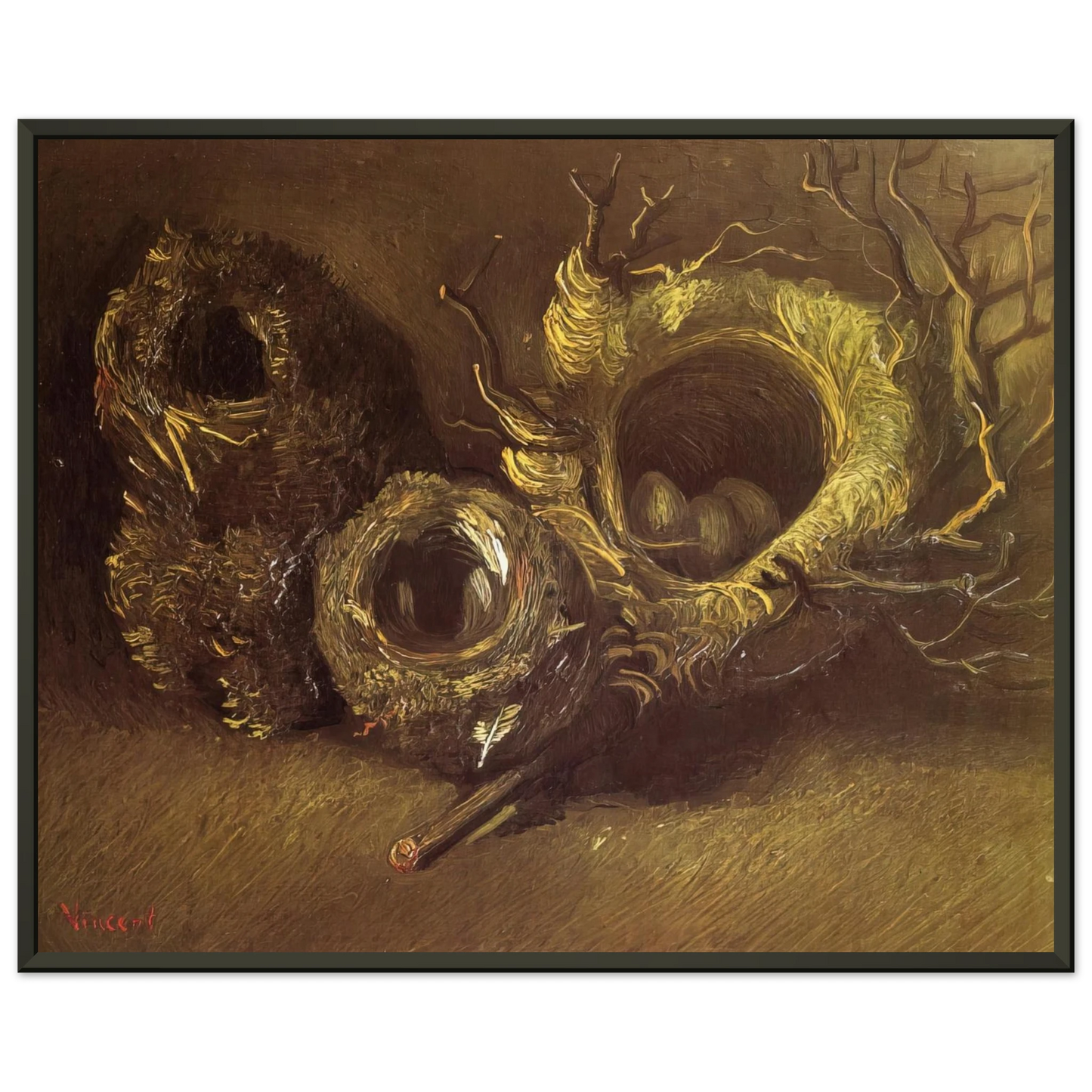 Vincent van Gogh  Still Life with Three Birds Nests Framed Art Print  - Aluminum Frame - 40x50 cm / 16x20 inches