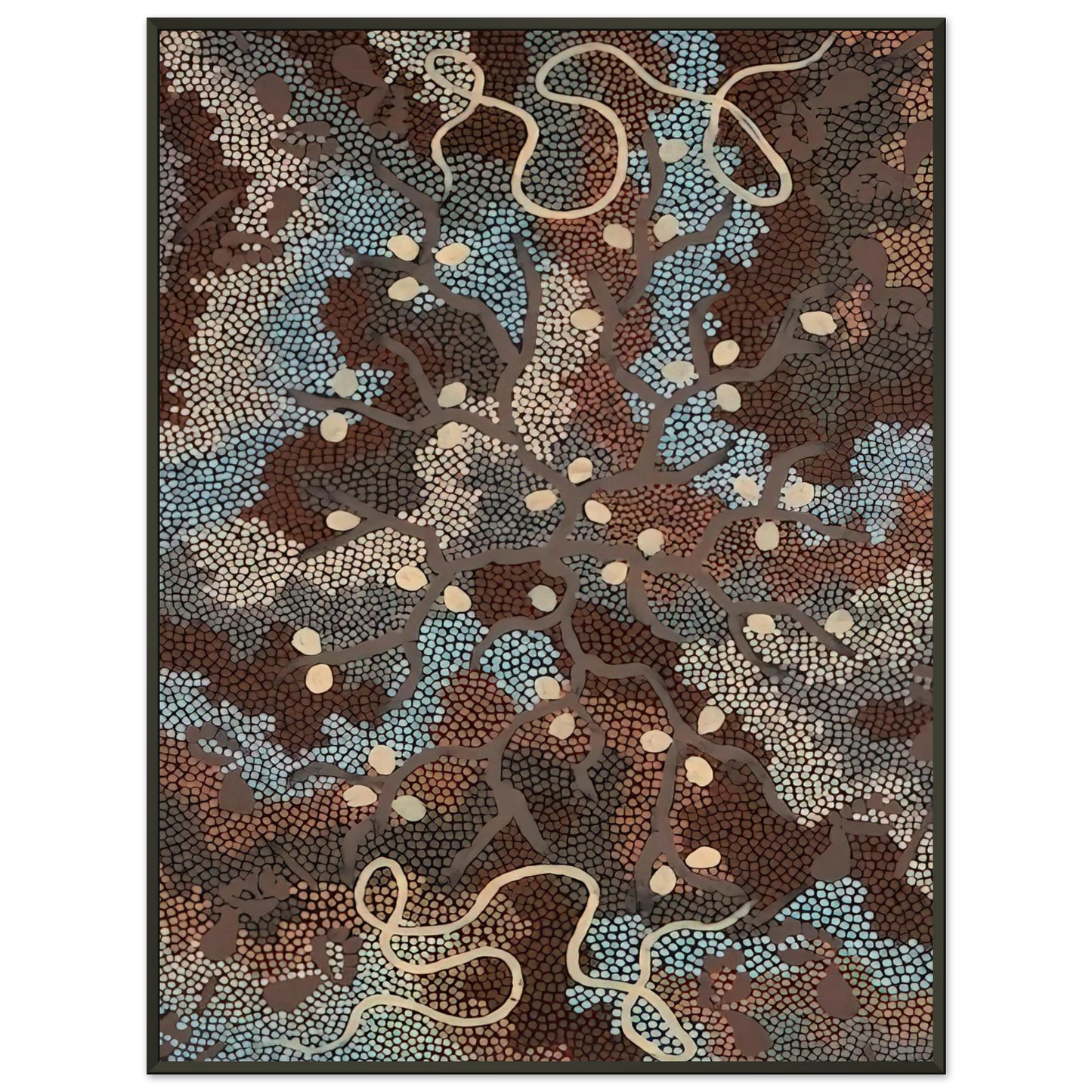 Clifford Possum Tjapaltjarri Bush Tucker Dreaming 1984 Framed Art Print - Aluminum Frame - 60x80 cm / 24x32 inches