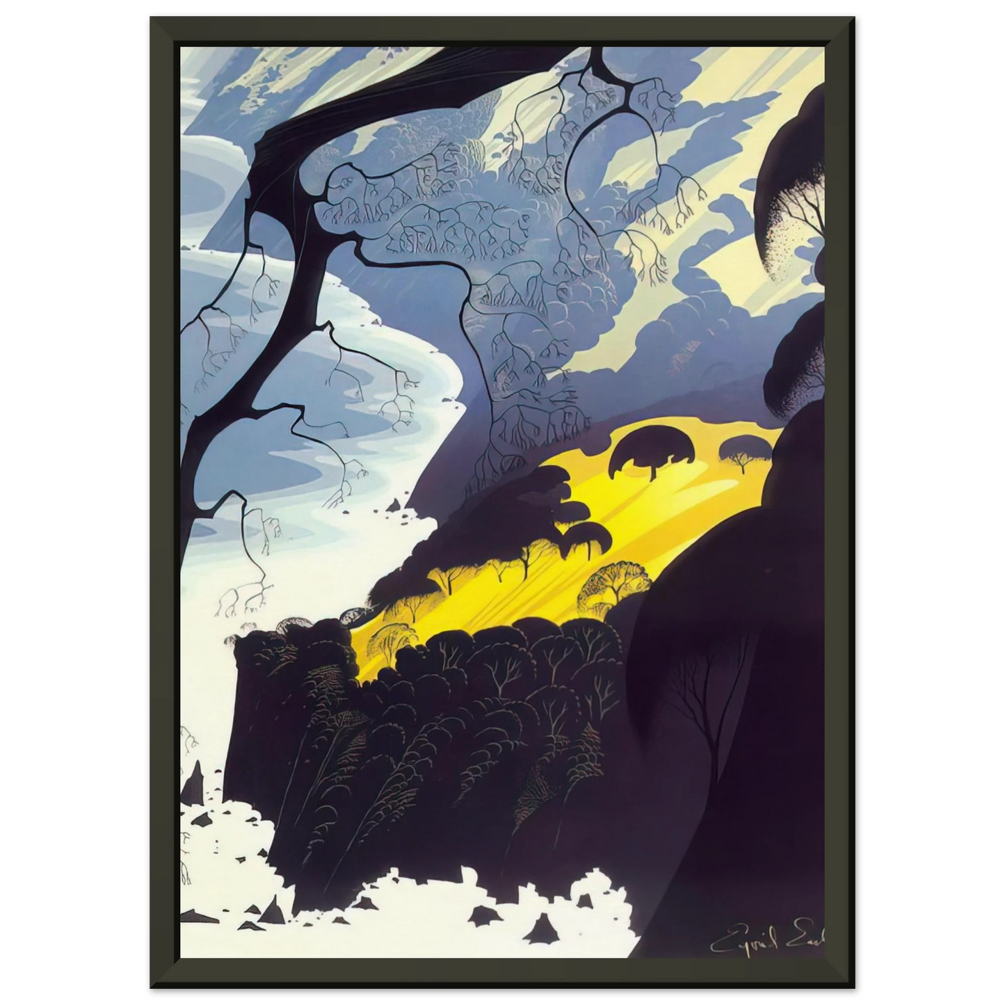 Eyvind Earle  Carmel Highlands Framed Art Print  - Aluminum Frame - 40x50 cm / 16x20 inches