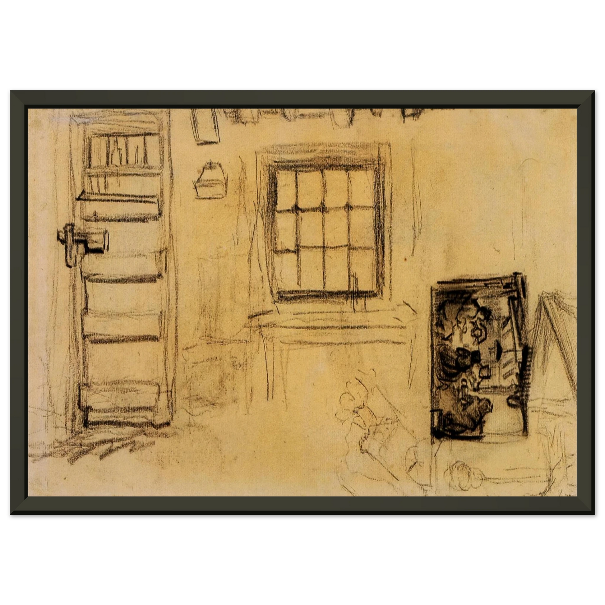 Vincent van Gogh  Studies of the Interior of a Cottage and a Sketch of The Potato Eaters Framed Art Print  - Aluminum Frame - 40x50 cm / 16x20 inches
