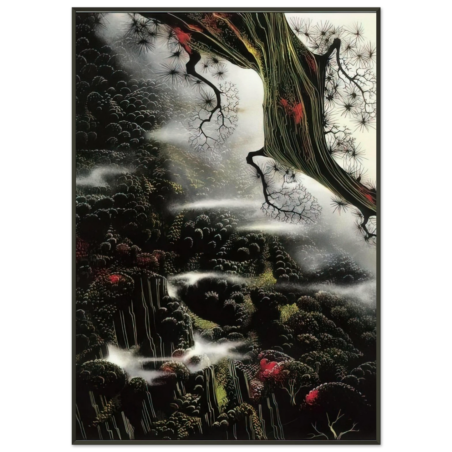 Eyvind Earle  Wisps of Fog and Branch Framed Art Print  - Aluminum Frame - 21x29.7 cm / 8x12"