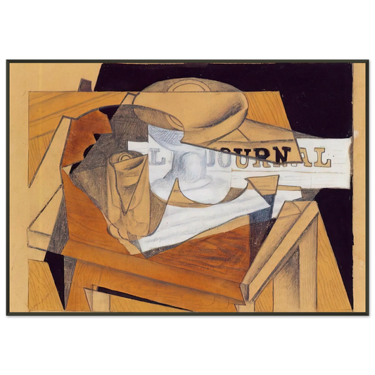 Juan Gris  BOWL GLASS AND NEWSPAPER Framed Art Print  - Aluminum Frame - 21x29.7 cm / 8x12"