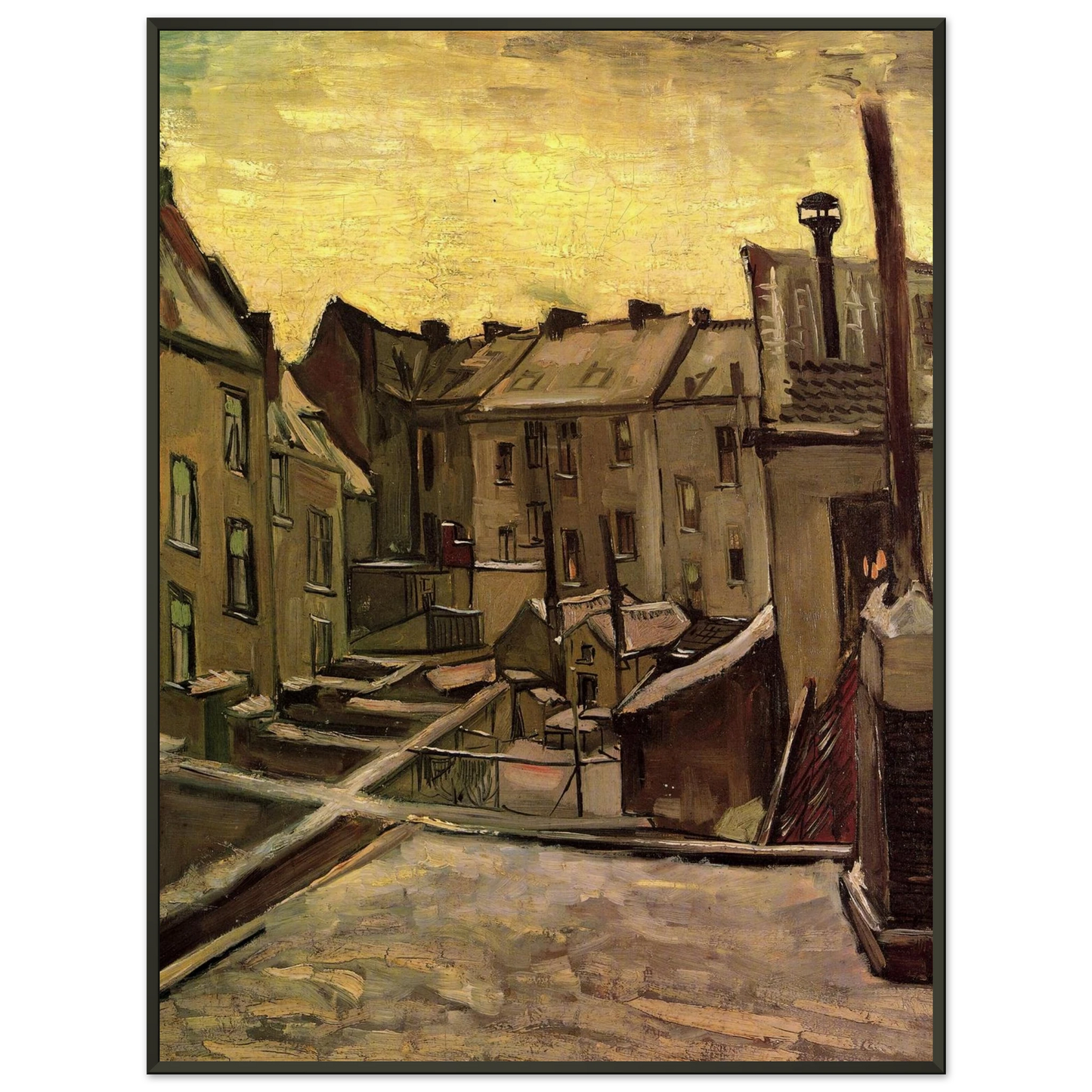 Vincent van Gogh  Backyards of Old Houses in Antwerp in the Snow Framed Art Print  - Aluminum Frame - 60x80 cm / 24x32 inches
