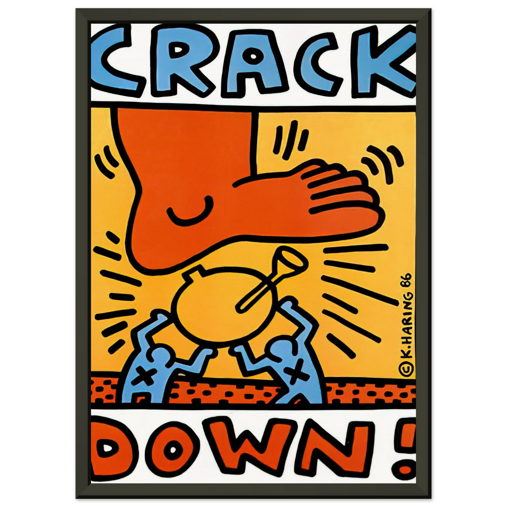 Keith Haring  CRACK DOWN 1986 Framed Art Print  - Aluminum Frame - 60x80 cm / 24x32 inches