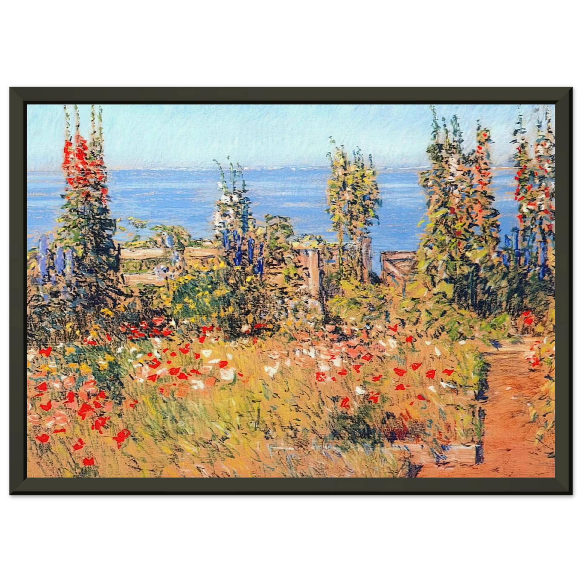 Childe Hassam  Hollyhocks Isles of Shoals Framed Art Print  - Aluminum Frame - 60x80 cm / 24x32 inches