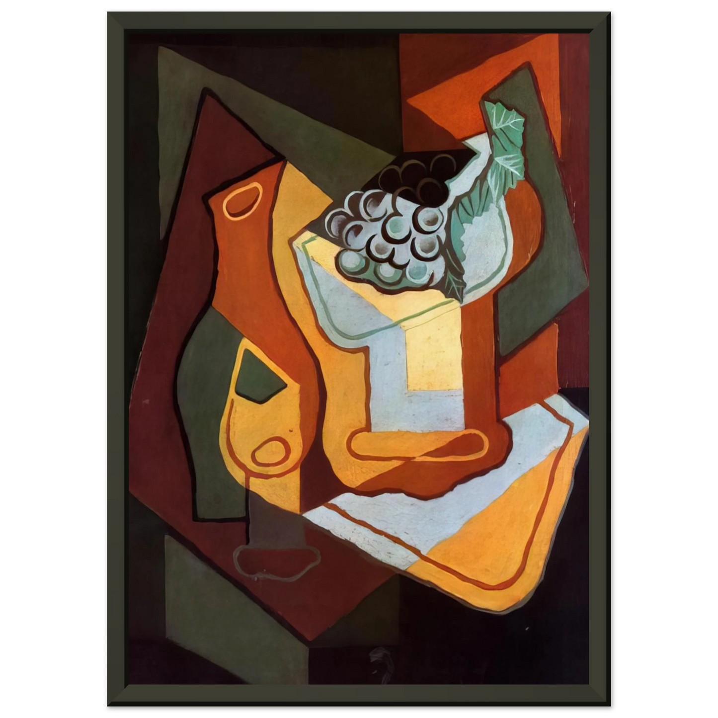 Juan Gris  BOTTLE WINE GLASS AND FRUIT BOWL Framed Art Print  - Aluminum Frame - 60x80 cm / 24x32 inches