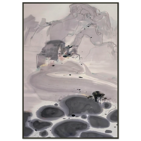 Wu Guanzhong  Mountains High and Streams Eternal  1986 Framed Art Print  - Aluminum Frame - 21x29.7 cm / 8x12"
