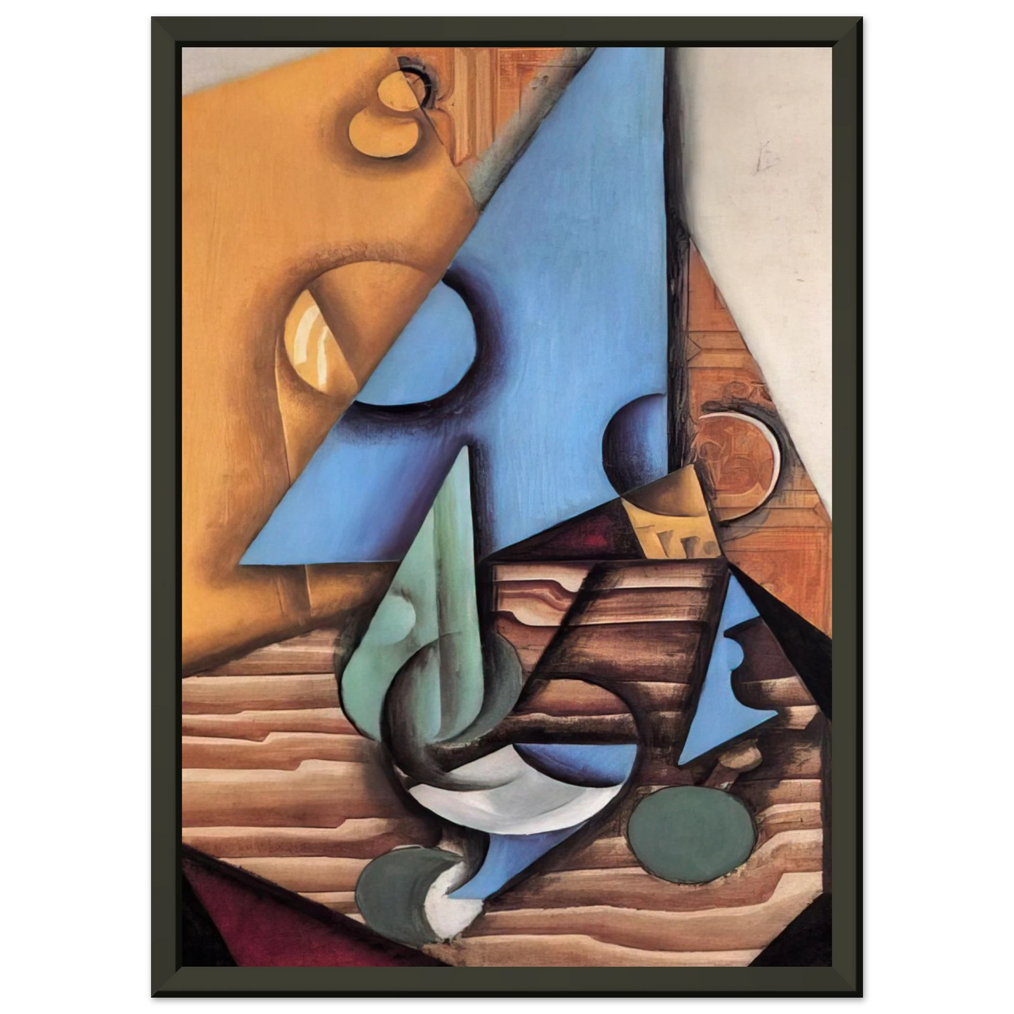 Juan Gris  BOTTLE AND GLASS ON A TABLE 1914 Framed Art Print  - Aluminum Frame - 60x80 cm / 24x32 inches