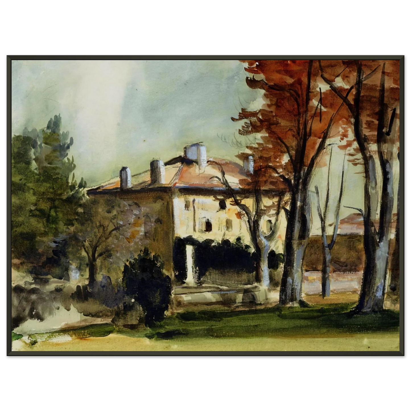 Paul Cezanne  The Manor House at Jas de Bouffan Framed Art Print  - Aluminum Frame - 40x50 cm / 16x20 inches