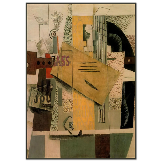 Pablo Picasso  Clarinet bottle of bass newspaper ace of clubs  1913 Framed Art Print  - Aluminum Frame - 21x29.7 cm / 8x12"
