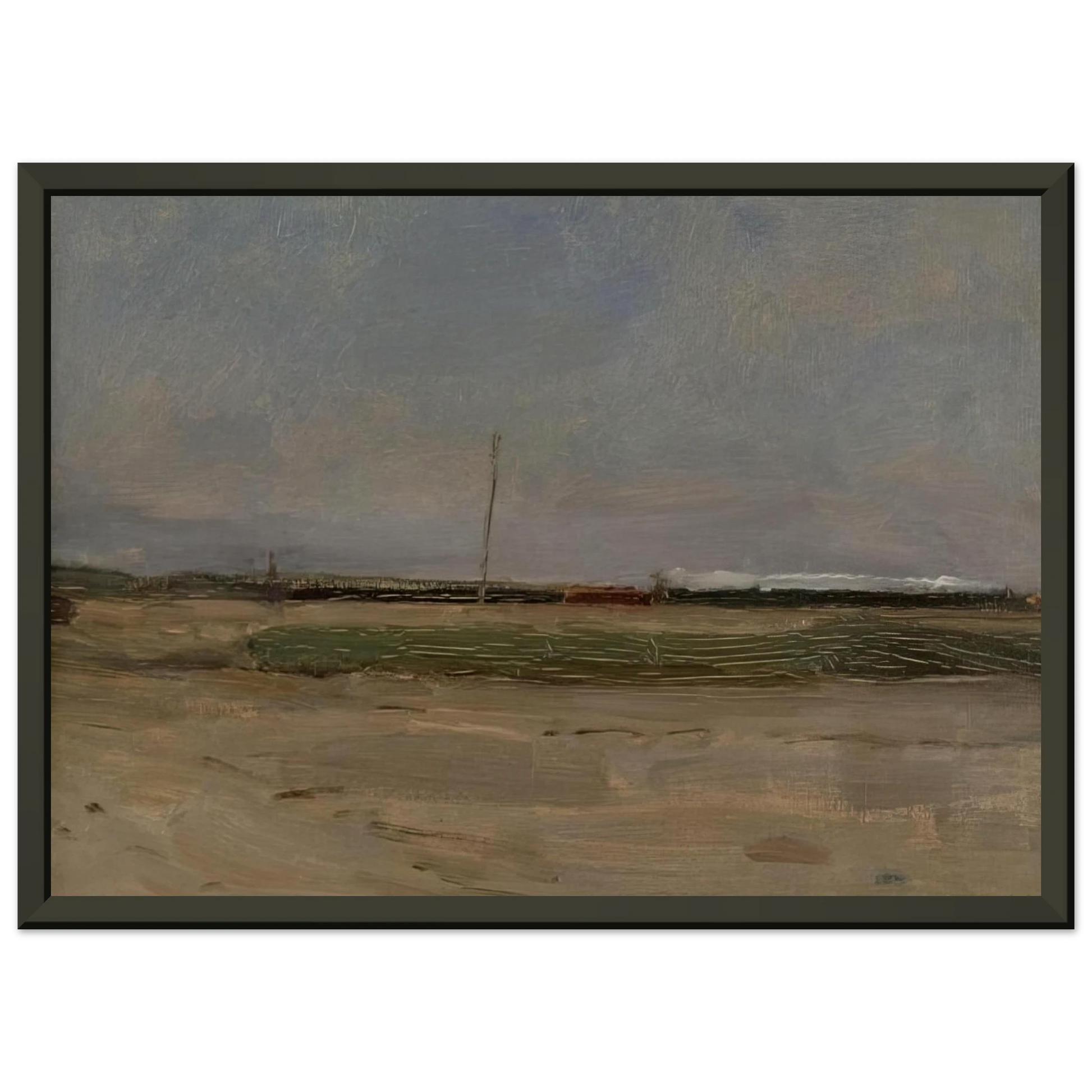 Piet Mondrian  Polder Landscape with a Train and a Small Windmill on the Horizon Framed Art Print  - Aluminum Frame - 40x50 cm / 16x20 inches