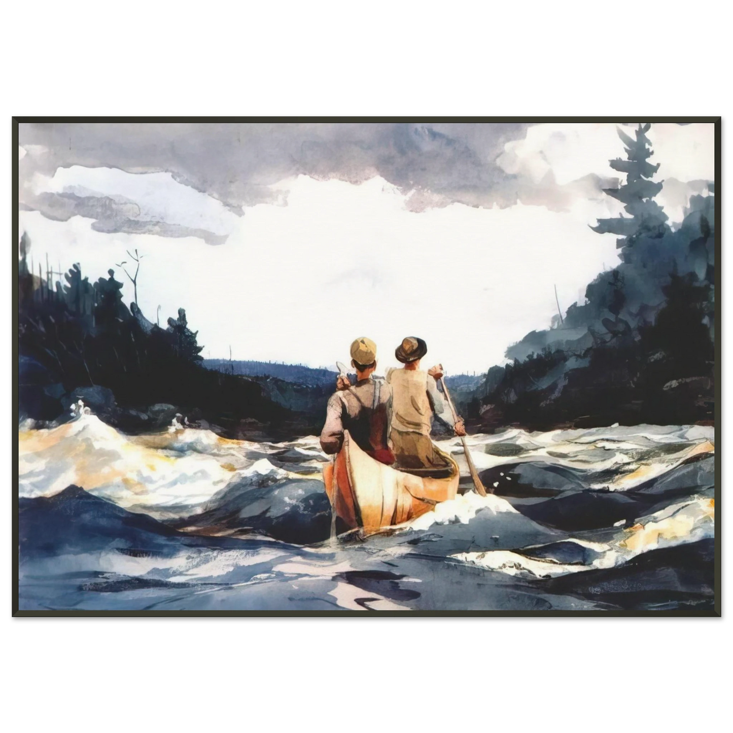 Winslow Homer  CANOE IN THE RAPIDS Framed Art Print  - Aluminum Frame - 21x29.7 cm / 8x12"