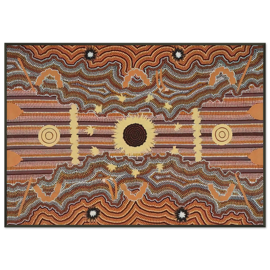 Clifford Possum Tjapaltjarri  Untitled  1990 Framed Art Print  - Aluminum Frame - 21x29.7 cm / 8x12"