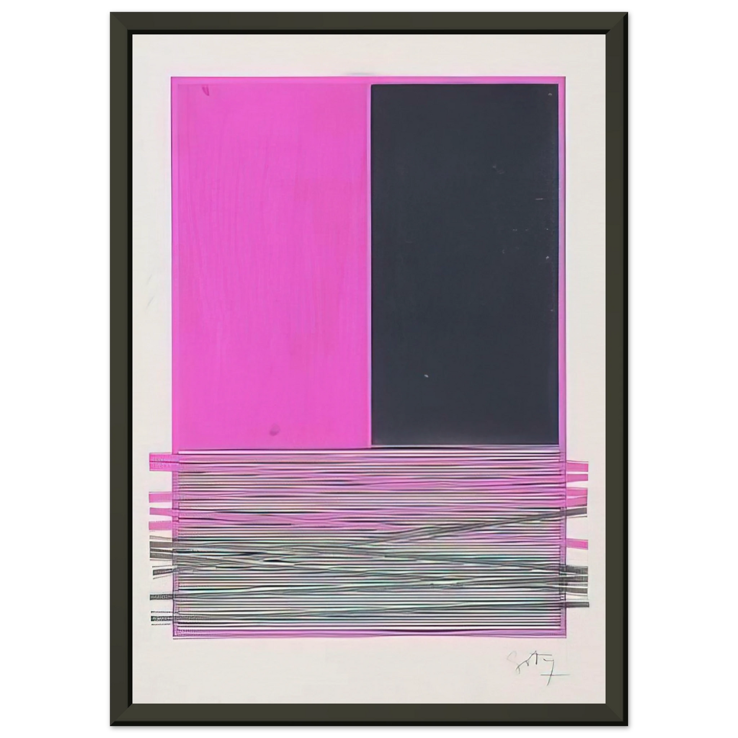 Jesus Rafael Soto  ABSTRACT COMPOSITION WITH SILVER AND MAGENTA 1970 Framed Art Print  - Aluminum Frame - 40x50 cm / 16x20 inches