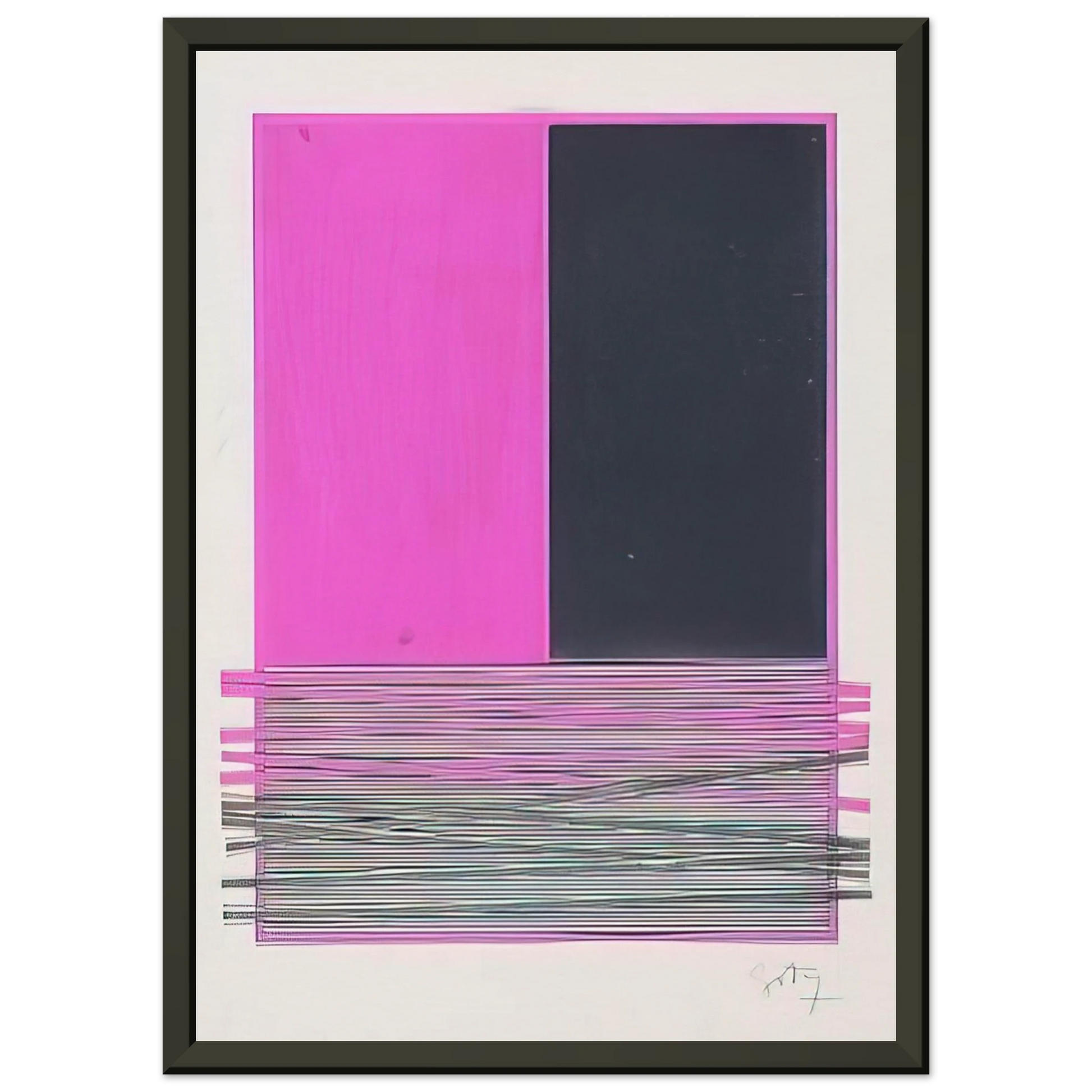 Jesus Rafael Soto  ABSTRACT COMPOSITION WITH SILVER AND MAGENTA 1970 Framed Art Print  - Aluminum Frame - 40x50 cm / 16x20 inches
