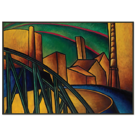 Laszlo MoholyNagy  Landscape with Bridge at Obuda Hajogyar Framed Art Print  - Aluminum Frame - 21x29.7 cm / 8x12"