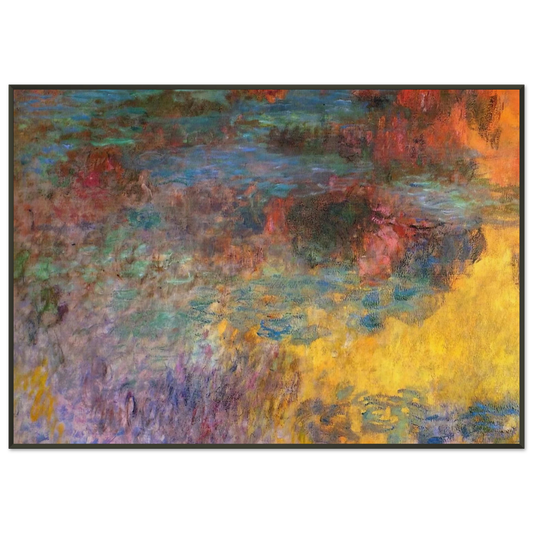 claude monet  Water Lily Pond Evening left panel Framed Art Print  - Aluminum Frame - 21x29.7 cm / 8x12"