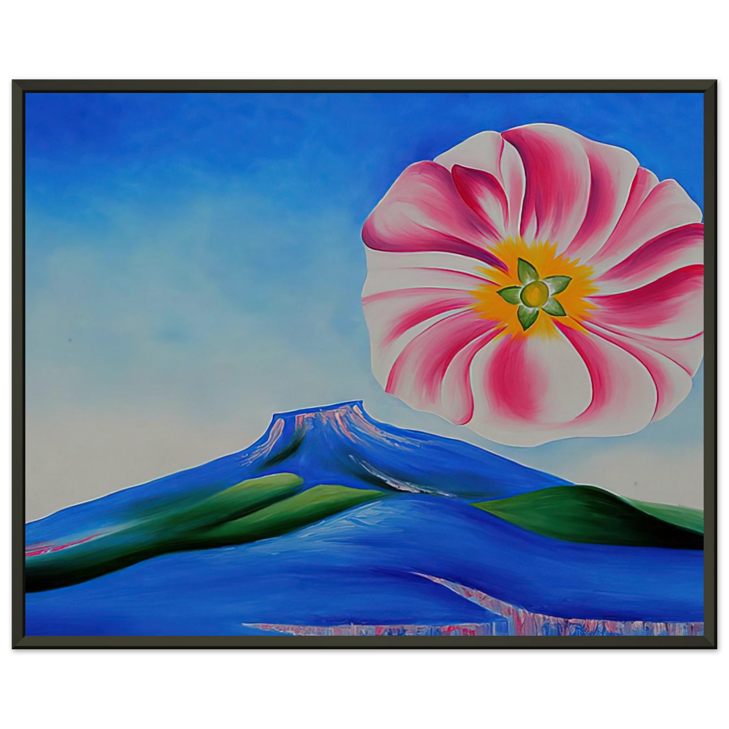 Georgia OKeeffe  Hollyhock Pink with Pedernal Framed Art Print  - Aluminum Frame - 70x100 cm / 28x40 inches