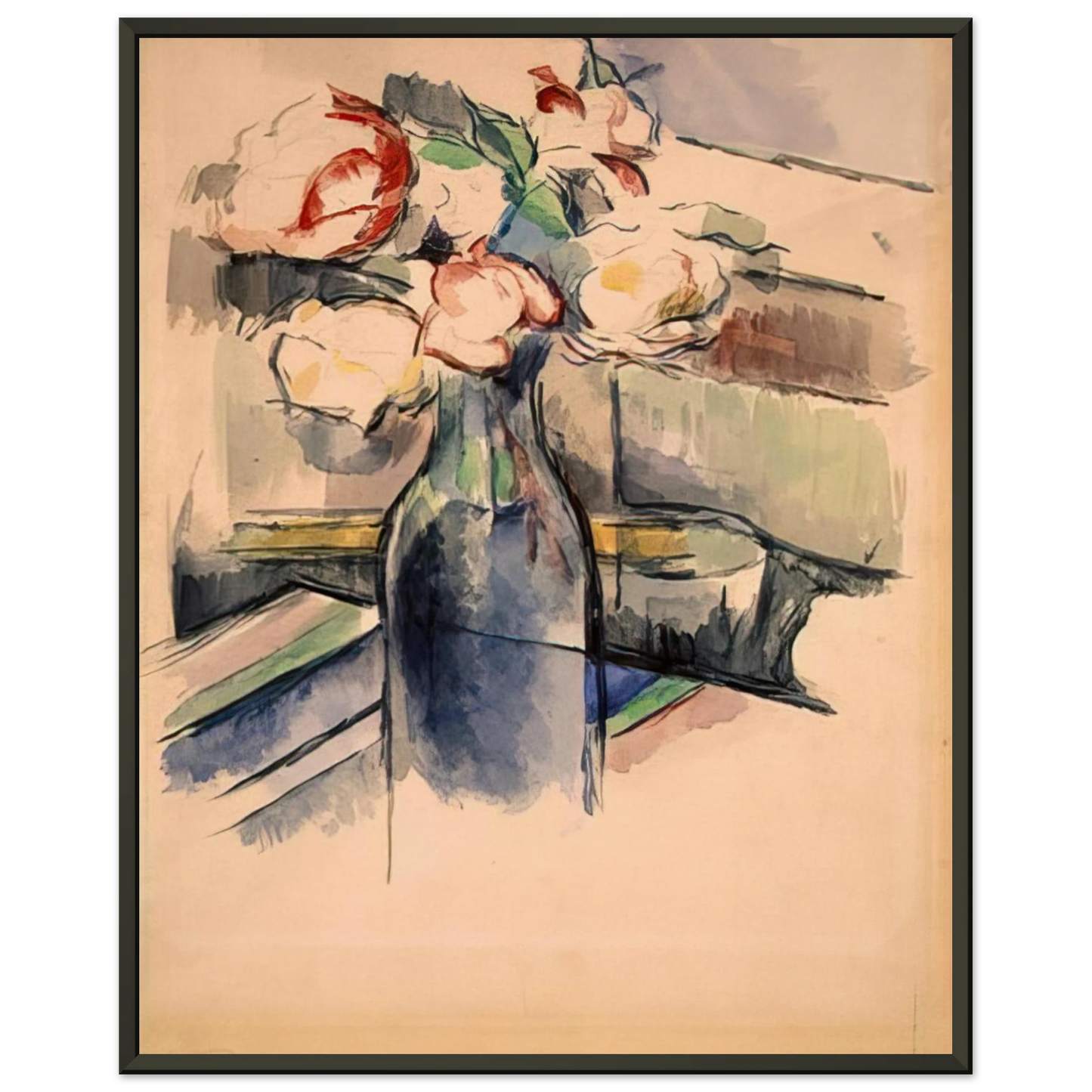 Paul Cezanne  Roses in a Bottle Framed Art Print  - Aluminum Frame - 70x100 cm / 28x40 inches