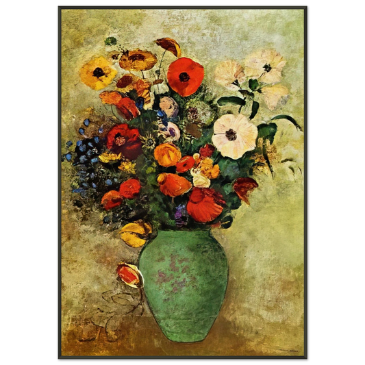Odilon Redon  BOUQUET OF FLOWERS IN A GREEN VASE Framed Art Print  - Aluminum Frame - 21x29.7 cm / 8x12"