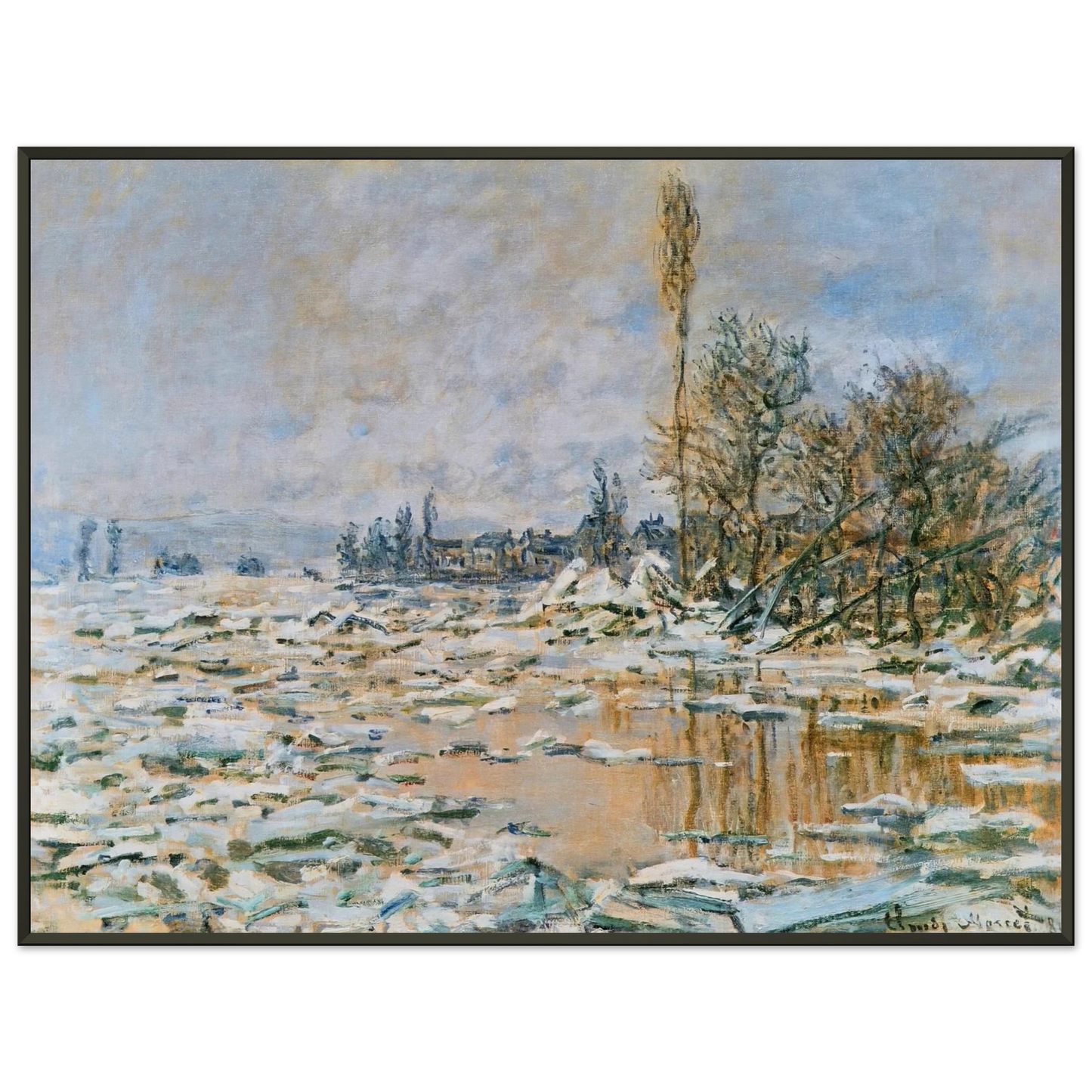 claude monet  Breakup of Ice Lavacourt Grey Weather Framed Art Print  - Aluminum Frame - 60x80 cm / 24x32 inches